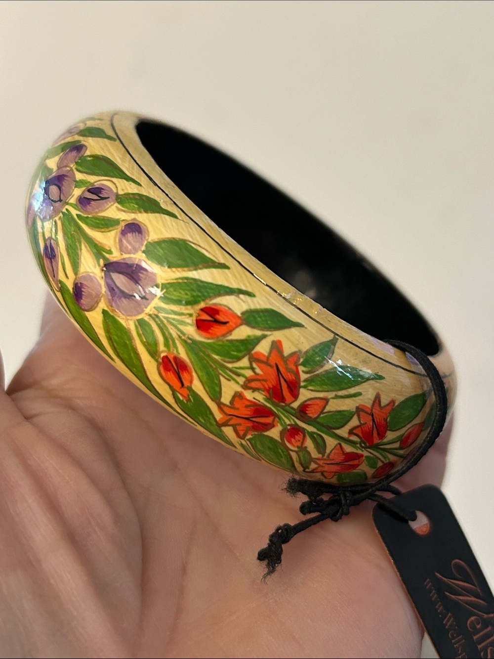 Wooden Floral Bangle Bracelet Yellow Purple orange red Flowers NEW